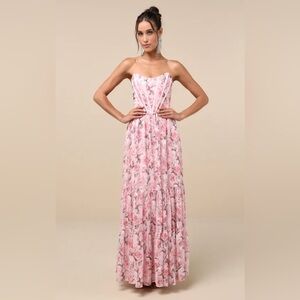 Lulu's Special Moment Strapless Bustier Pink Floral Maxi Dress Size XL NWT